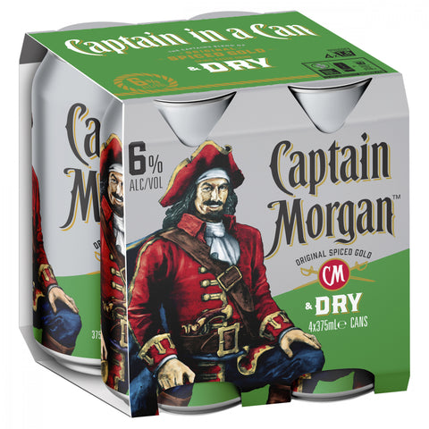 Captain Morgan Original Spiced Gold Rum and Cola Dry 6% Cans 375mL 4 Pack