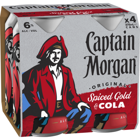 Captain Morgan Original Spiced Gold & Cola 6% Cans 375mL 4 Pack