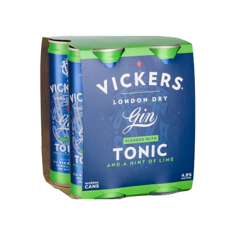 Vickers Gin Lime & Tonic 250ml 4pack